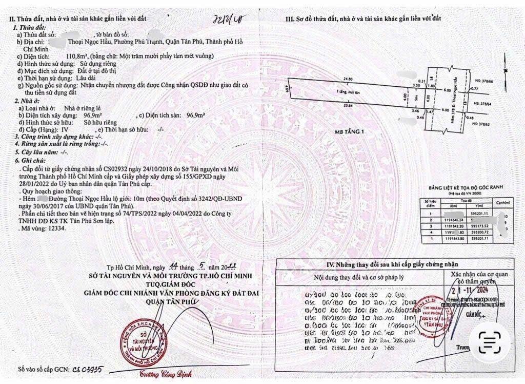 Bán nhà tân phú  thoại ngọc hầu  111m2  đường nhựa 8m có lề  5pn  xe tải tránh  giá 9,9 tỷ tl