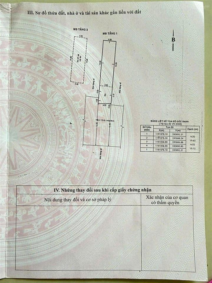 Ngay coop mart hòa bình  tân phú  78m2 (4x19,5)  đường nhựa 13m thông tô hiệu  giá 7,7 tỷ tl