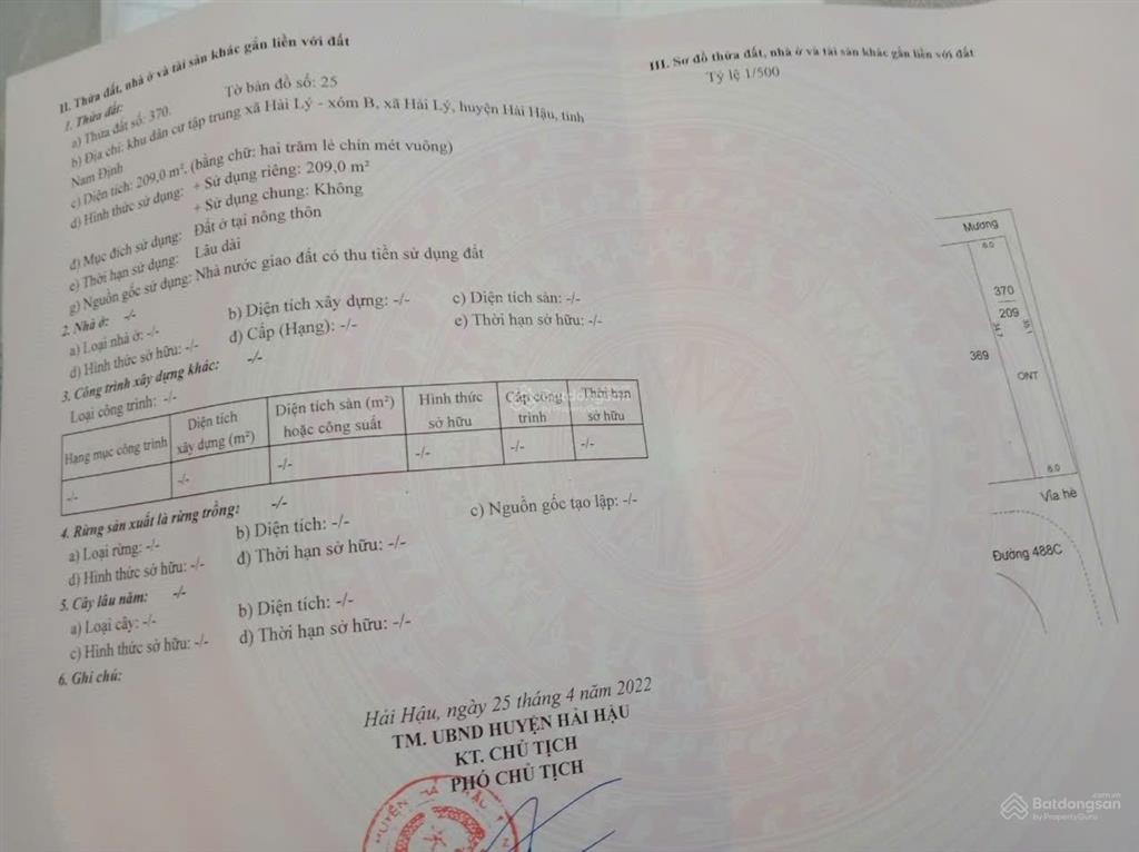 Cần bán đất đấu giá đt 488c tt cồn hải hậu, 209m2 * 9,5tr=1,99 tỷ. đất vị trí thực, giá trị thực.