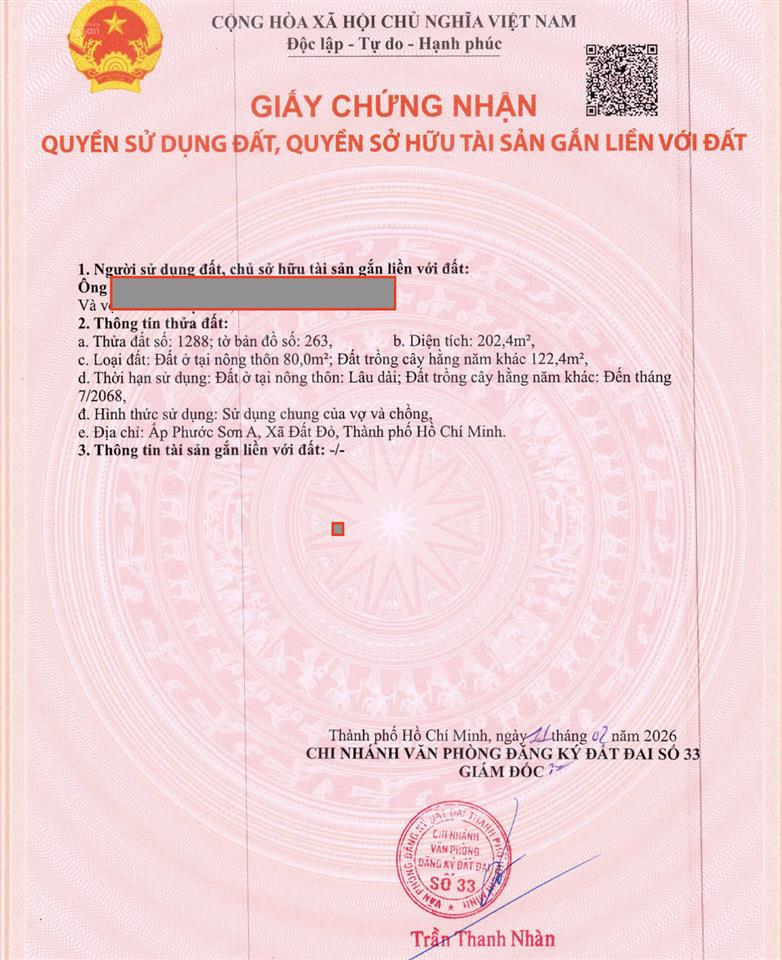 Bán đất 202m2 tại ấp phước sơn a (tp. hcm)  chỉ 2,4 tỷ vnd, có thương lượng