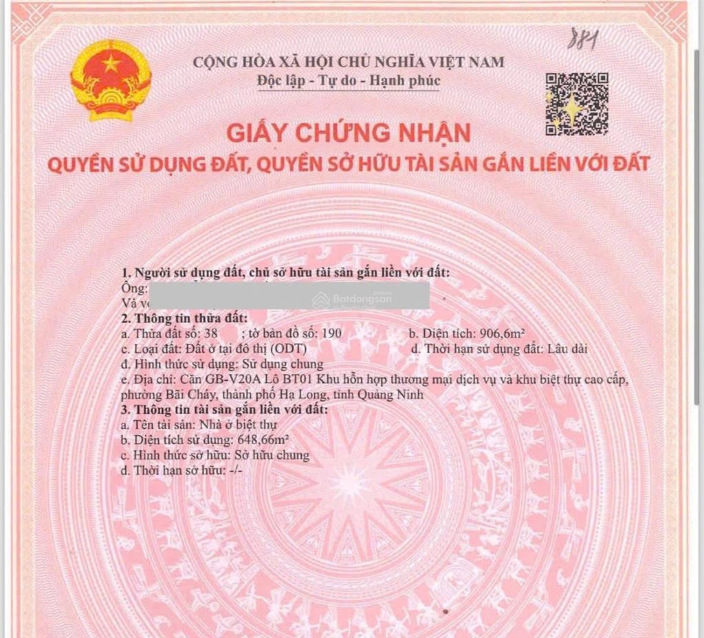 Bán bt ngoại giao góc mặt biển rẻ 5 tỉ, sổ đỏ lâu dài đẳng cấp nhất hạ long.  0977 141 ***