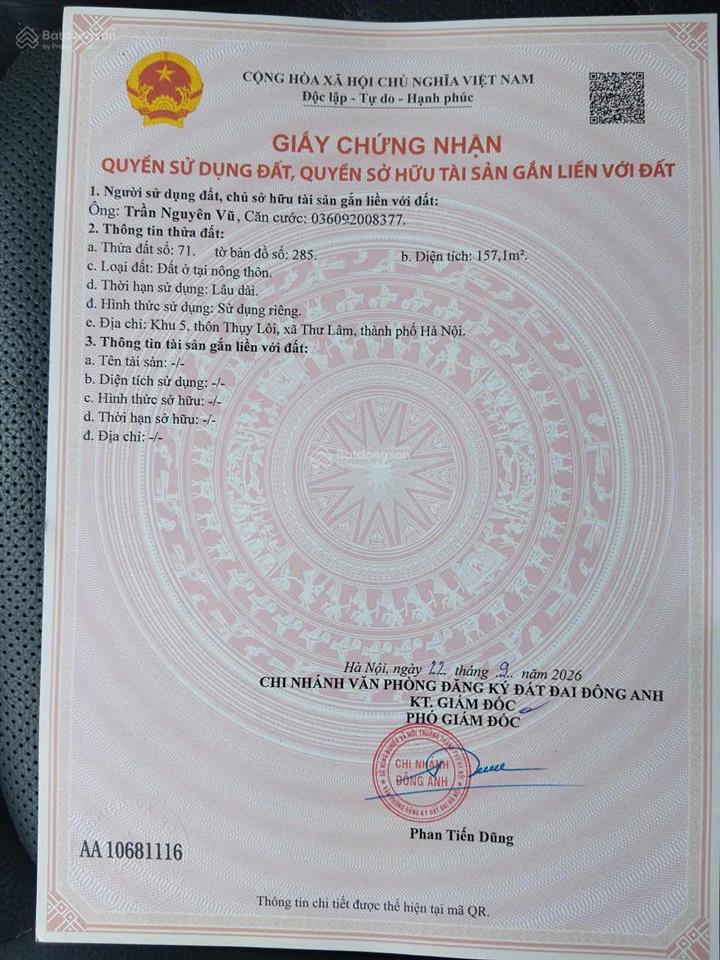 Nhà đối diện vin liên hà, gần ga metro số 1, 157m, mặt tiền 10,8 m, đường ô tô tránh
