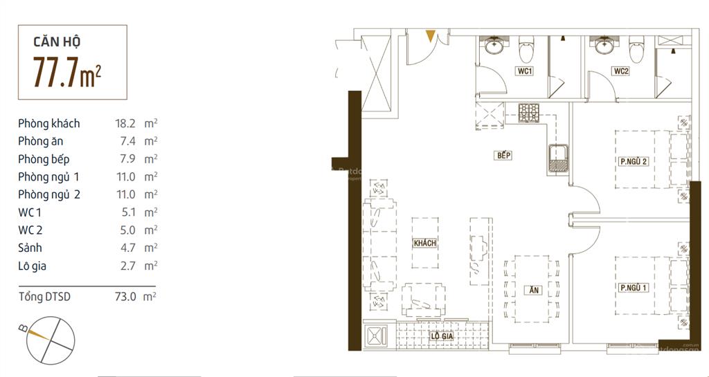 Bán căn hộ grand riverside 2pn 2wc, 78m2 giá 5,95 tỷ  tầng cao, view sông, nội thất đẹp.