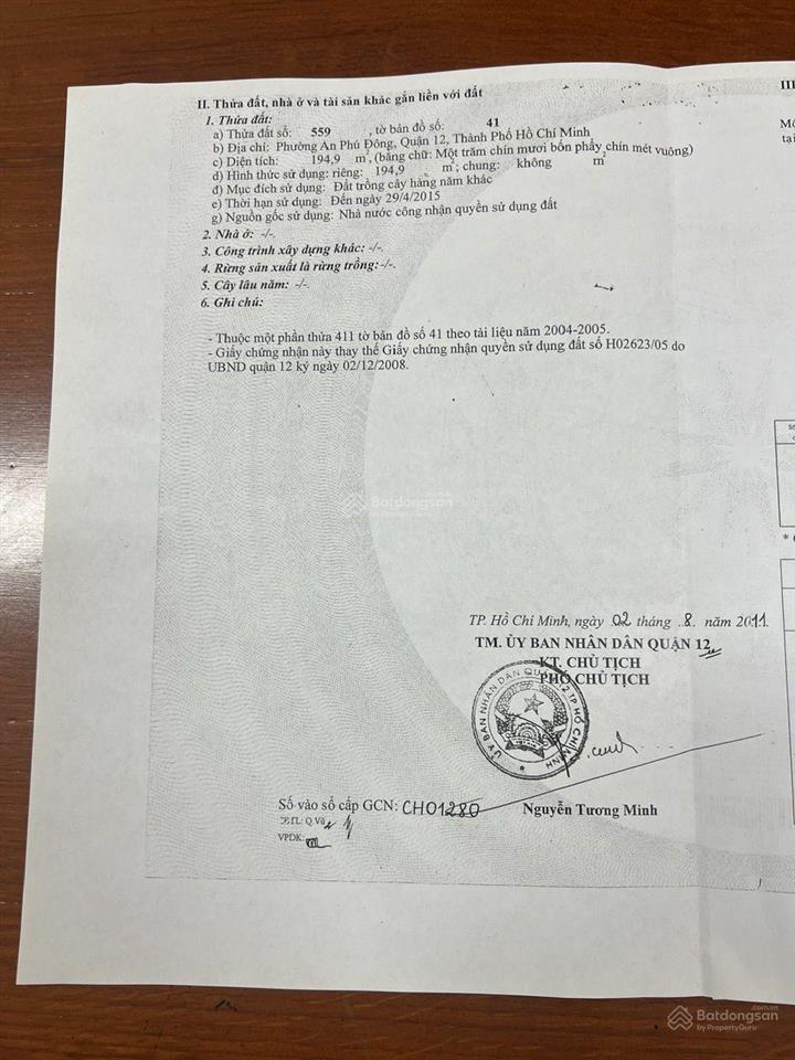 Bán đất tại đường an phú đông 9, quận 12, tp.hcm, 8,55 tỷ, 194.9 m2