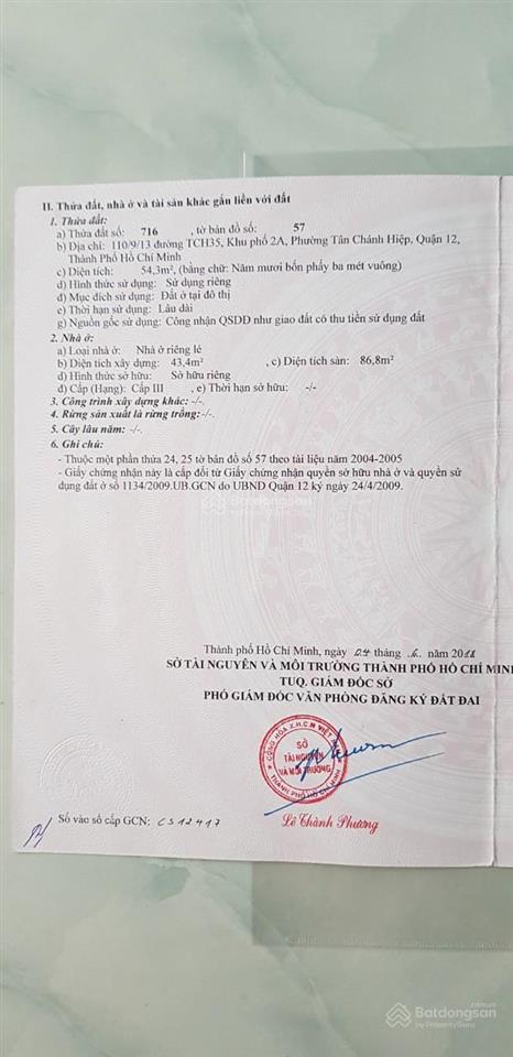 Bán nr tại 110/9/13, tân chánh hiệp, 3,5 tỷ, 86,8m2, bao đẹp, siêu hot