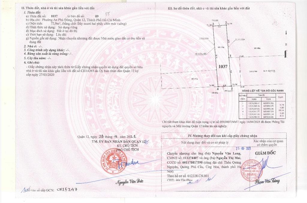 Bán đất tại an phú đông, giá tốt 3,3 tỷ, 72,9m2, mặt tiền 7m