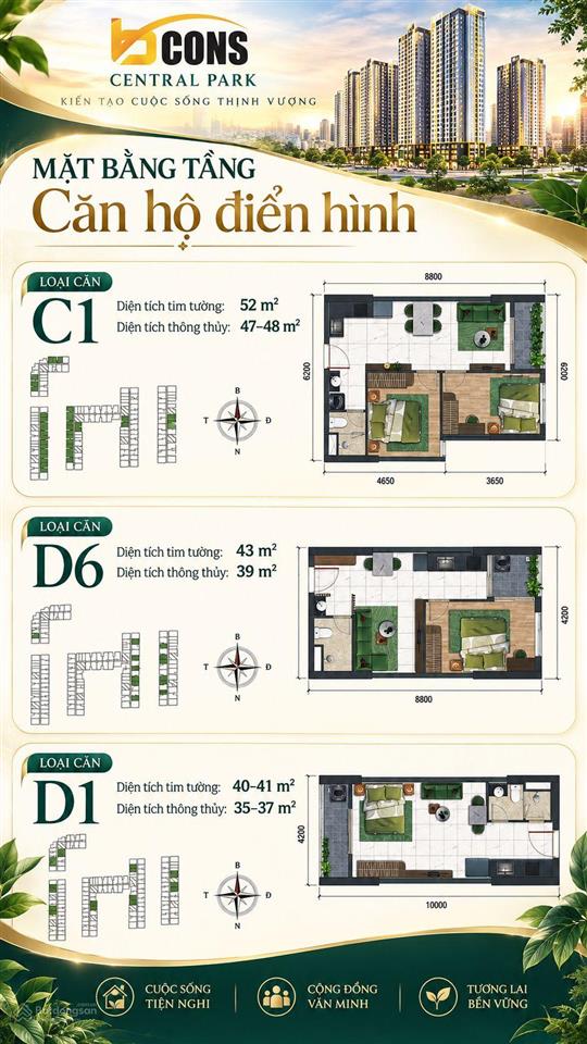 Bán cc 1pn tại bcons central park, 1,8 tỷ, 40m2