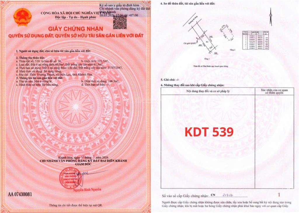 Nhà mặt tiền đường oto tại xã diên lạc, diên khánh