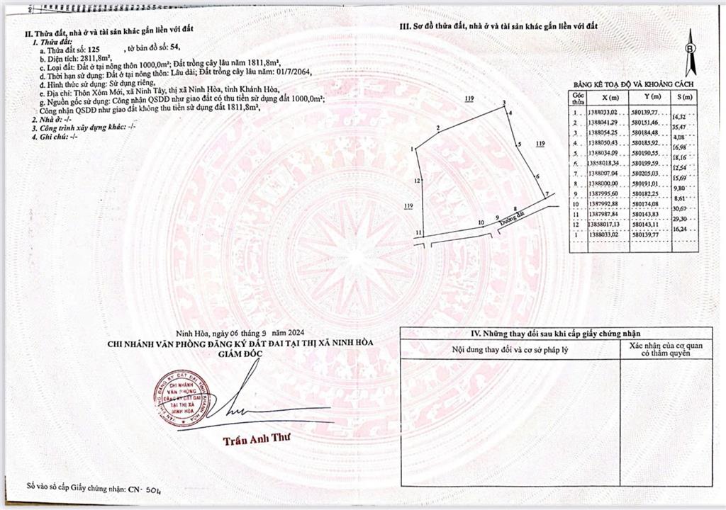 Bán đất nông nghiệp xã ninh tây có dt 13.072m2 tại thôn xóm mới