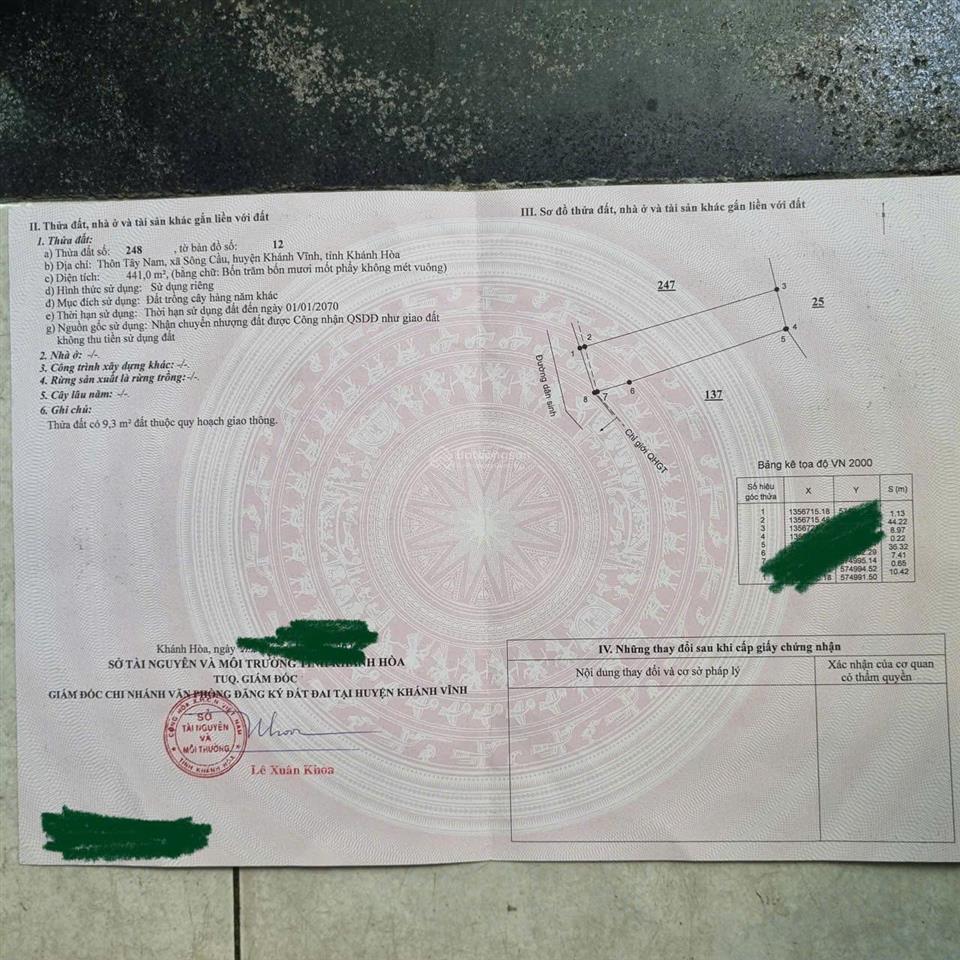 Bán gấp lô đất xã sông cầu, tại thôn tây nam gần ql27c, huyện khánh vĩnh