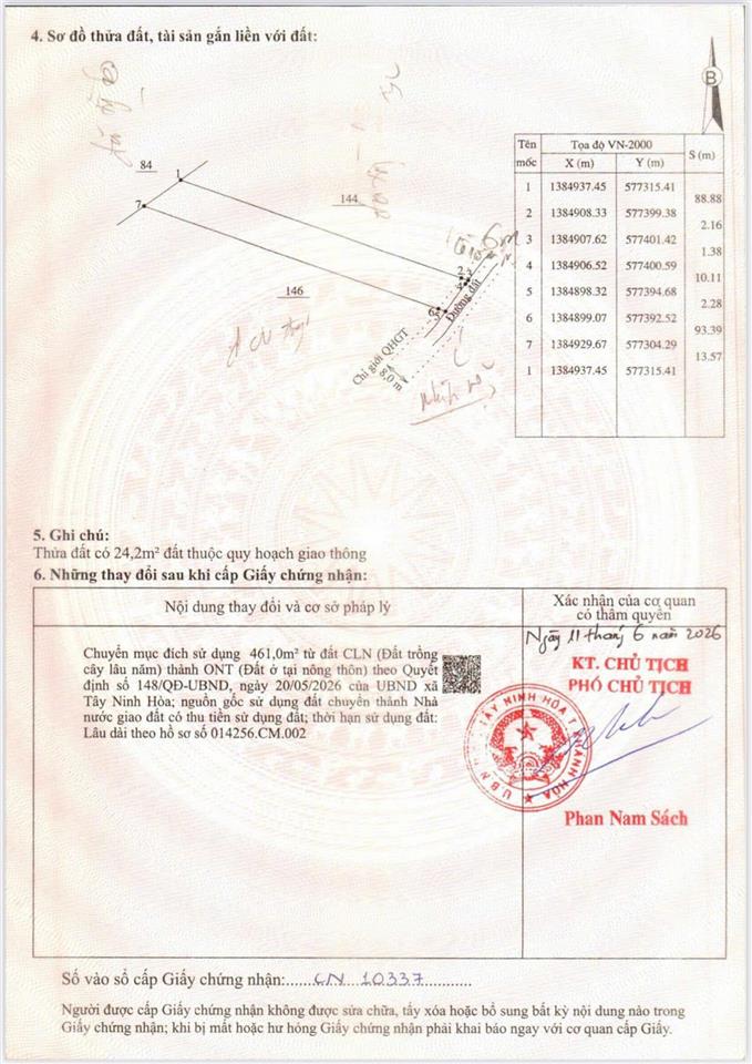Bán đất có thổ cư xã ninh tây có dt 1.026 m2, có 461 m2 thổ cư