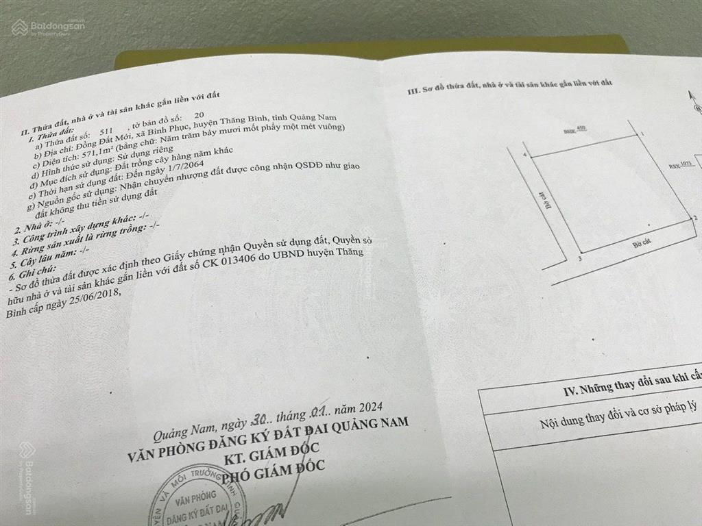 Bán đất 1200 m2 tại xã bình phục, thăng bình, quảng nam, giá 460 triệu