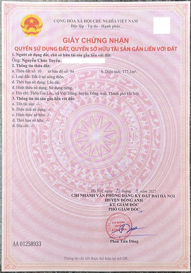 Bán đất tại thôn gia lộc, diện tích 177m2