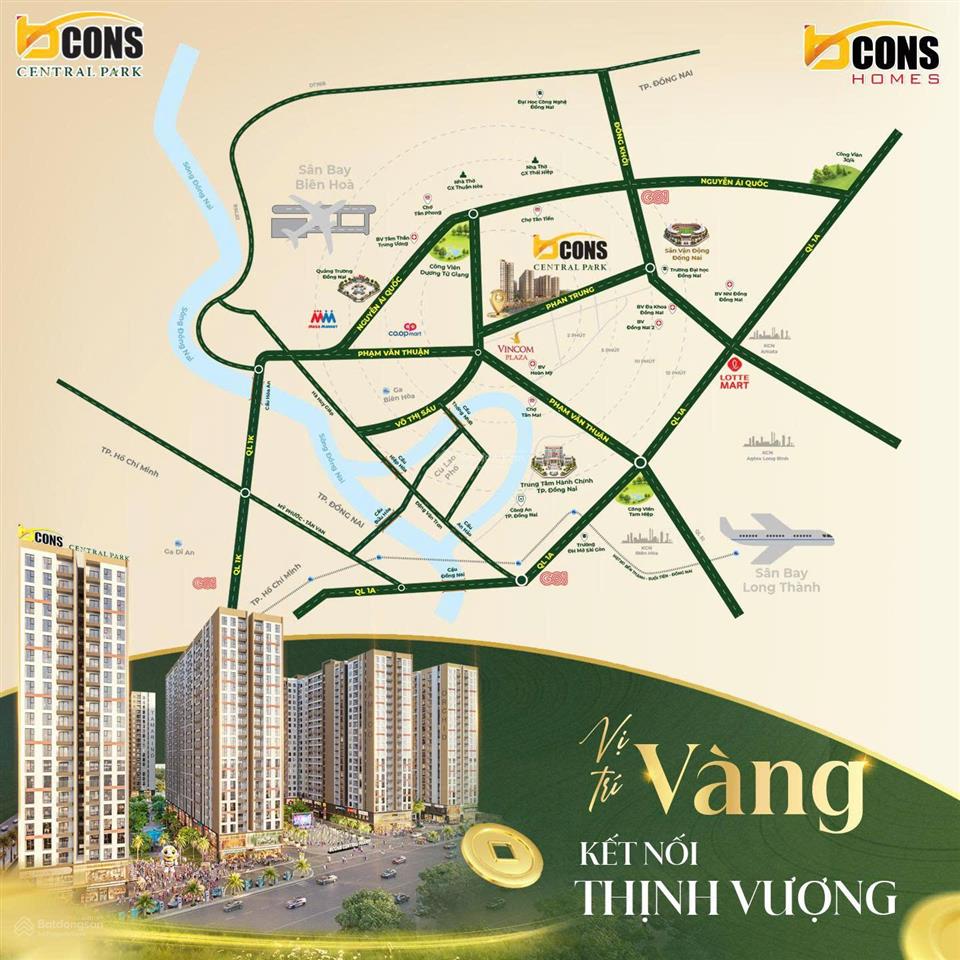 Bcons central park căn hộ trung tâm biên hòa cách vincom 200m  2pn 1wc  2 tỷ hơn