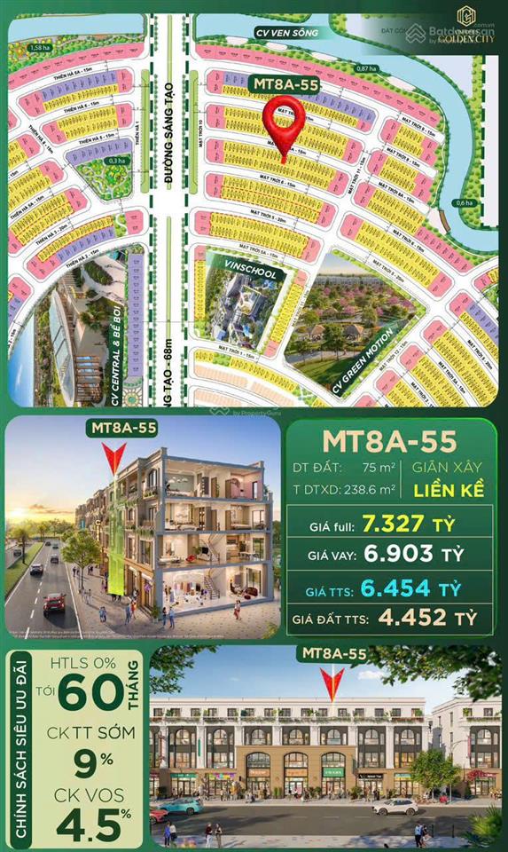 Bán liền kề vinhomes golden city, giá tốt phân khu mặt trời giữa 3 công viên gần bể bơi 4 mùa