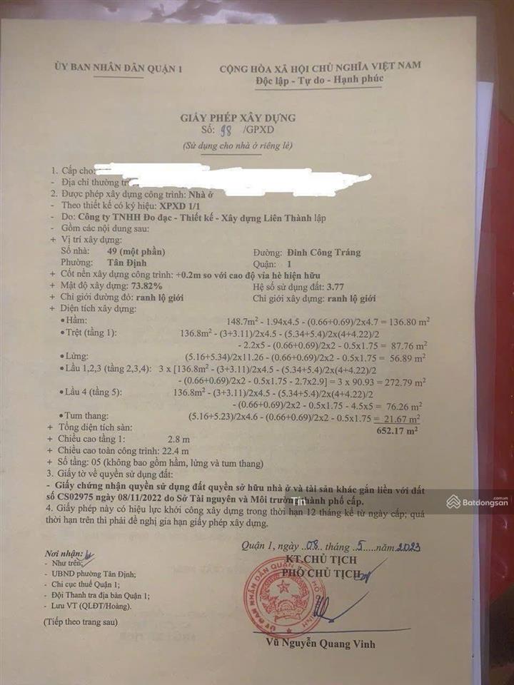 Bán nhà mặt tiền đinh công tráng phường tân định,dt5.4x30mchỉ tiêu hầm 7 tầnggiá bán chỉ 41.5 tỷ