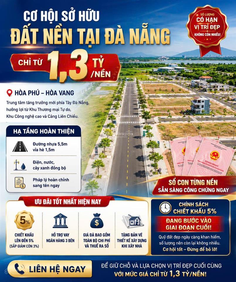 Bán đất nền dự án giá siêu hời tại hòa phú, hòa vang, đà nẵng, 1,3 tỷ, 125m2