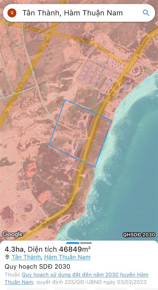 Chuyển nhượng gần 4.3ha (42554m2) dự án thương mại và du lịch mặt biển hàm thuận nam, lâm đồng