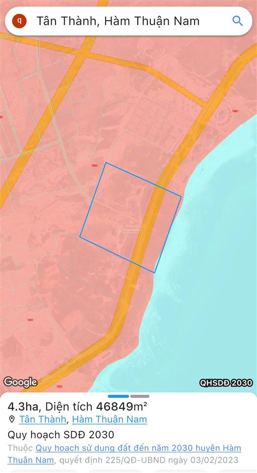 Chuyển nhượng gần 4.3ha (42554m2) dự án thương mại và du lịch mặt biển hàm thuận nam, lâm đồng