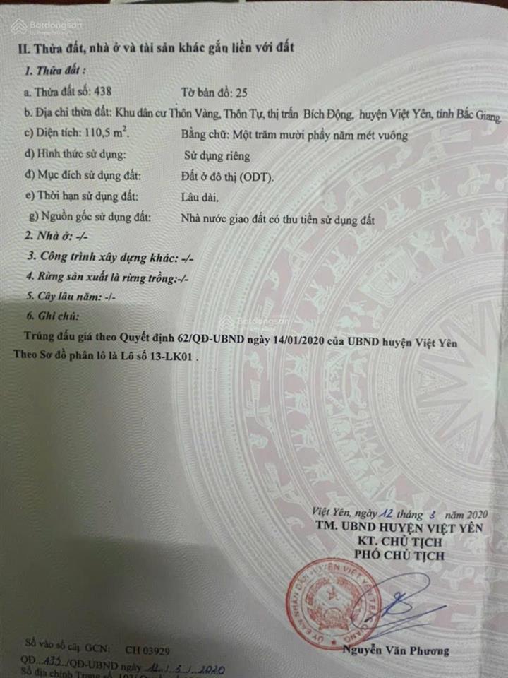 Bán đất mặt phố bích động  phường việt yên vị trí đắc địa, kinh doanh được luôn