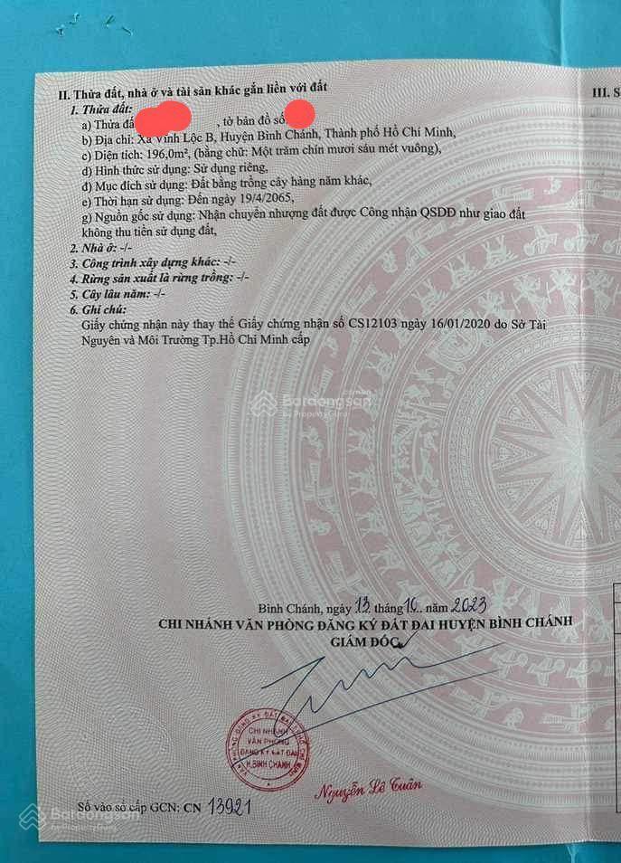 Bán lô đất sổ bìa hồng 194m2, 2tỷ950, đường bê tông sạch đẹp