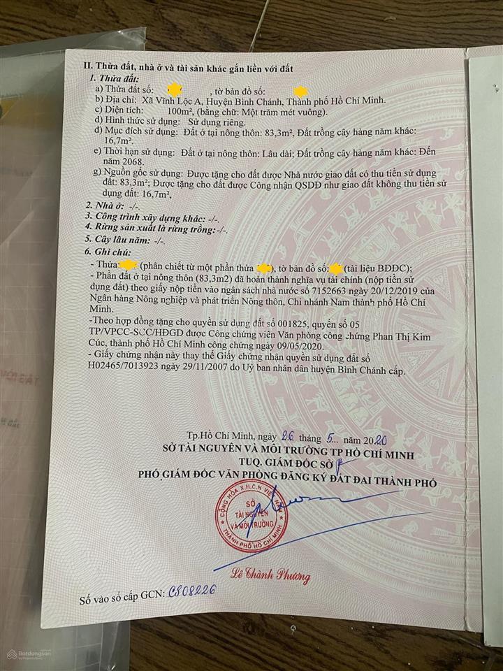 Bán đất shr vị trí đẹp 1/ngắn liên ấp 26, hẻm to 7m đường thông xe tải ra vô