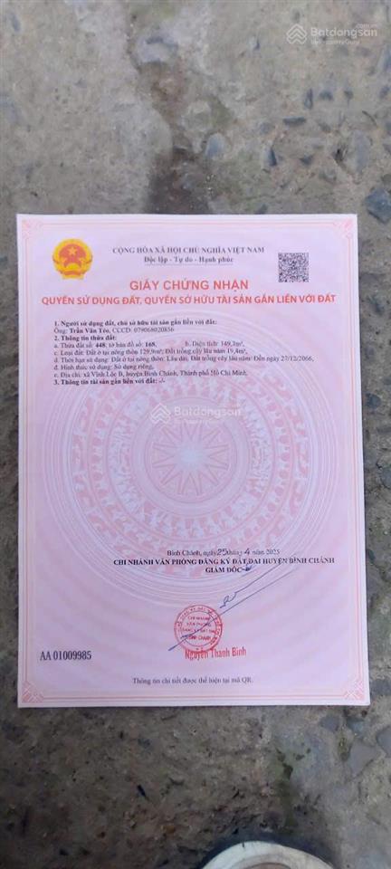 Bán đất shr diện tích rộng 5x30 đường xe tải vĩnh lộc b