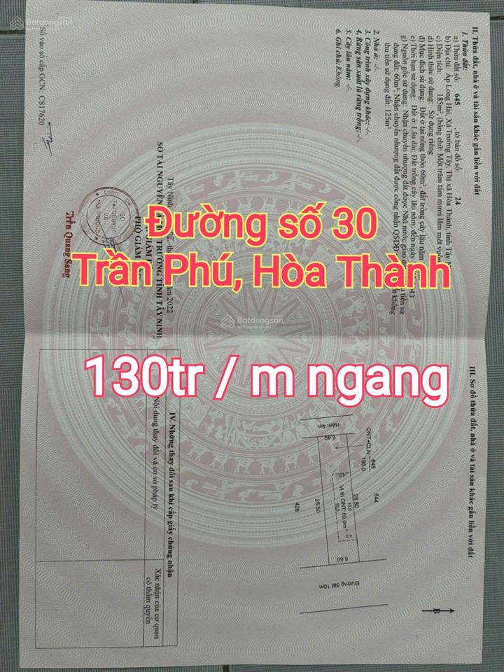 Bán lỗ lô đất thổ cư đường số 30 trần phú. 6m6 x 28. 130tr/m ngang