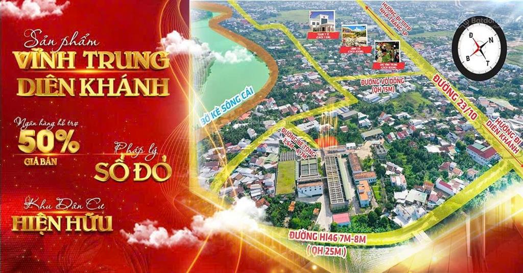 Bán 3 lô đất kdc hiện hữu vĩnh trung diên khánh. sổ đỏ riêng, hạ tầng hoàn thiện giá đầu tư cực tốt