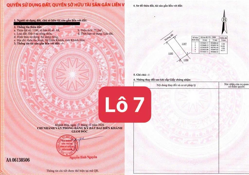 Mở bán 8 lô đất an ninh, diên an, diên khánh. giá từ 1,2 tỷ, cơ hội đầu tư đón sóng nha trang