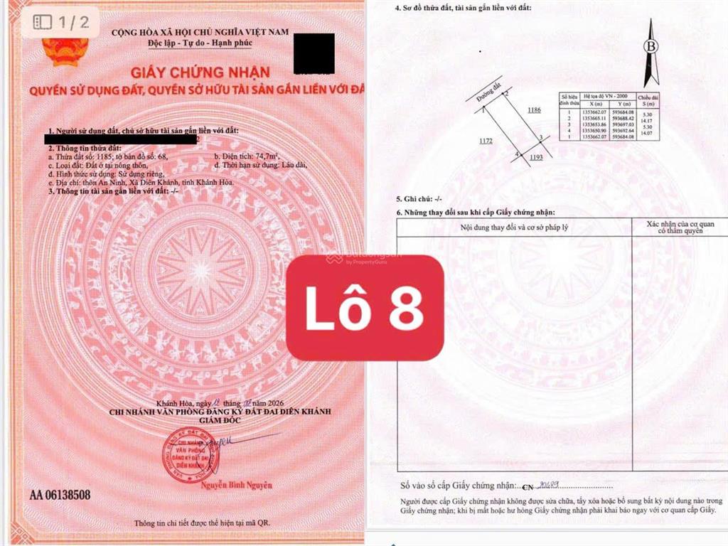 Mở bán 8 lô đất an ninh, diên an, diên khánh. giá từ 1,2 tỷ, cơ hội đầu tư đón sóng nha trang