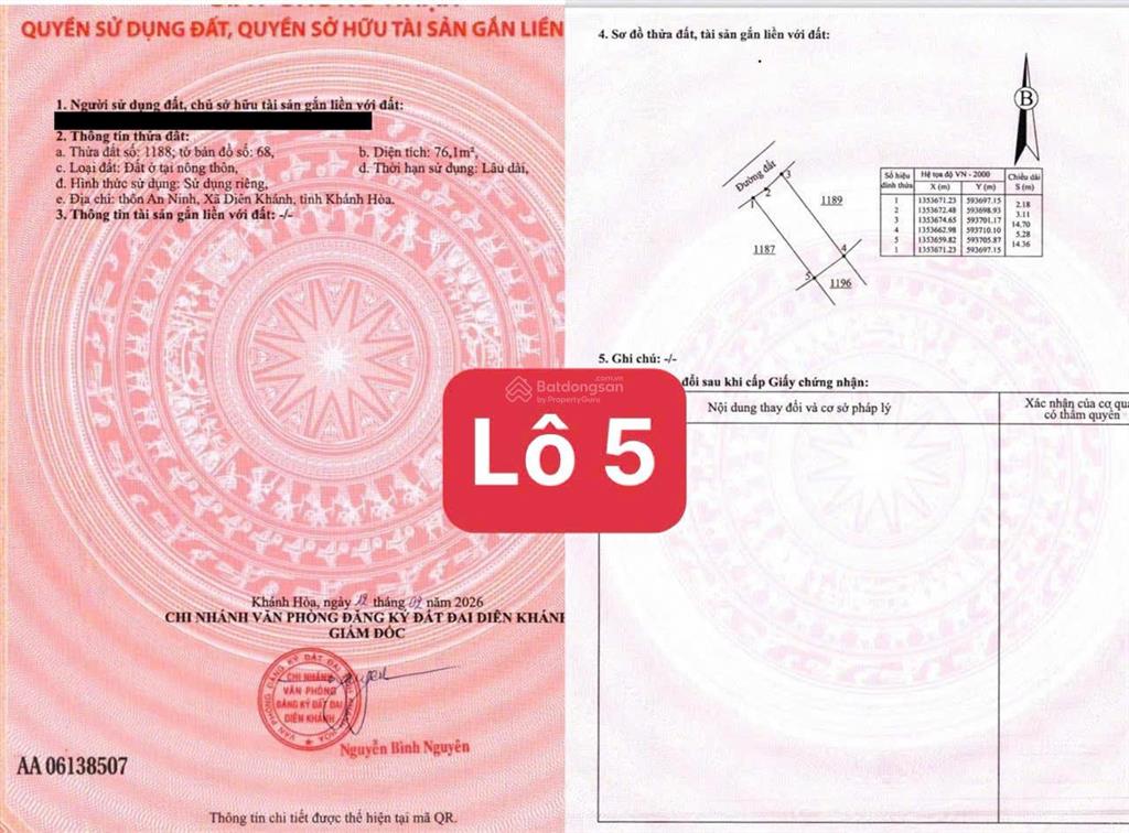 Mở bán 8 lô đất an ninh, diên an, diên khánh. giá từ 1,2 tỷ, cơ hội đầu tư đón sóng nha trang