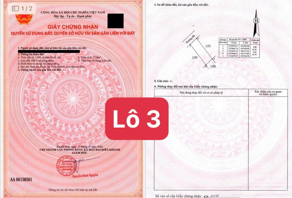 Mở bán 8 lô đất an ninh, diên an, diên khánh. giá từ 1,2 tỷ, cơ hội đầu tư đón sóng nha trang