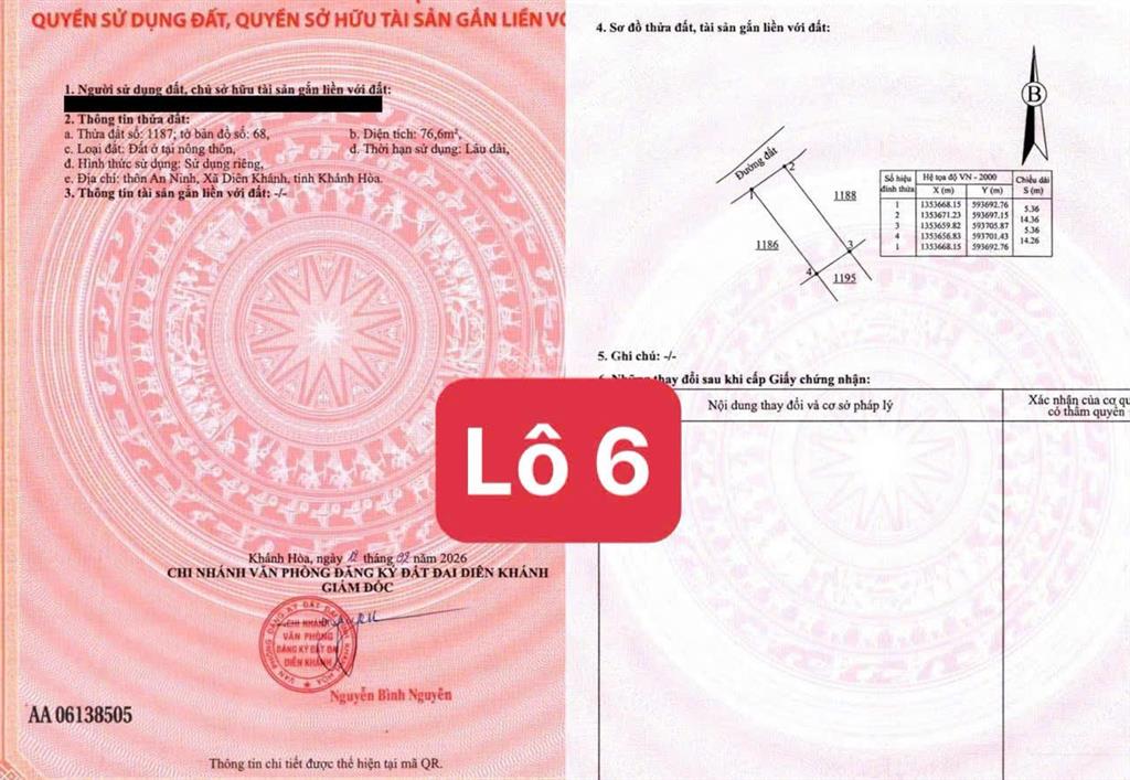 Mở bán 8 lô đất an ninh, diên an, diên khánh. giá từ 1,2 tỷ, cơ hội đầu tư đón sóng nha trang