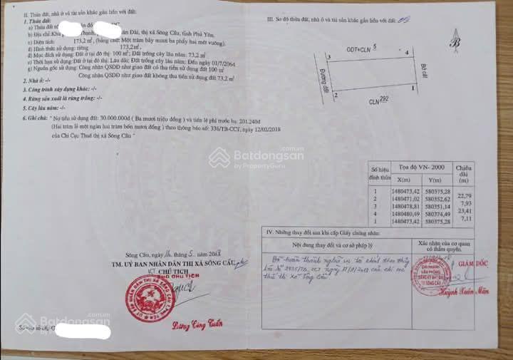 Đất mặt biển gành đỏ, sông cầu, đông đắk lắk  173.2m2 sổ sẵn có thổ cư, ngang 7,1m giá 27,5tr/m2