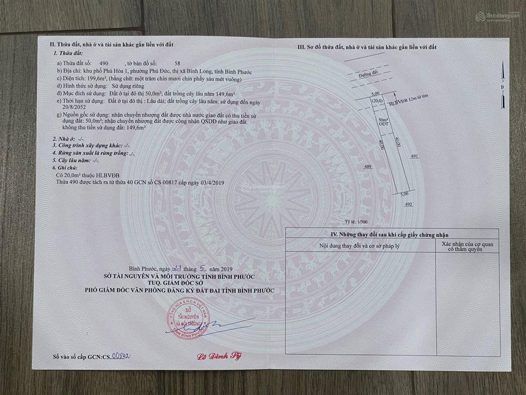 Chính chủ cần bán 200m2 đất tại p. phú đức, bình long