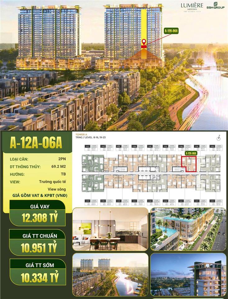Nhanh tay chốt lẹ 2 căn sót lại giá nội bộ 2pn lumière midtown  chiết khấu tới 12%  view sông