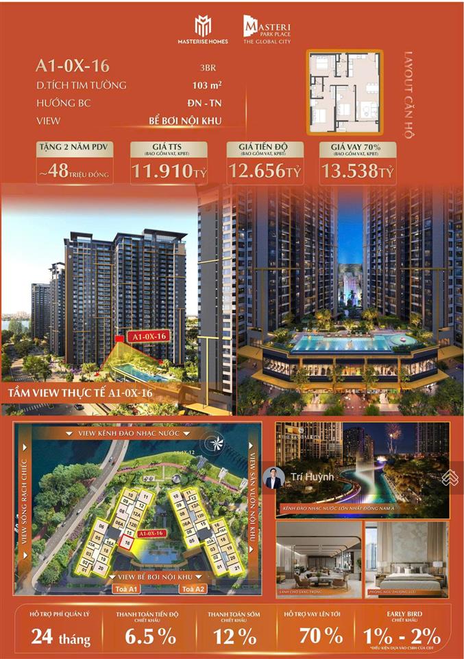 Chỉ từ 6 tỷ có ngay căn hộ 1 view bể bơi nội khu masteri park place