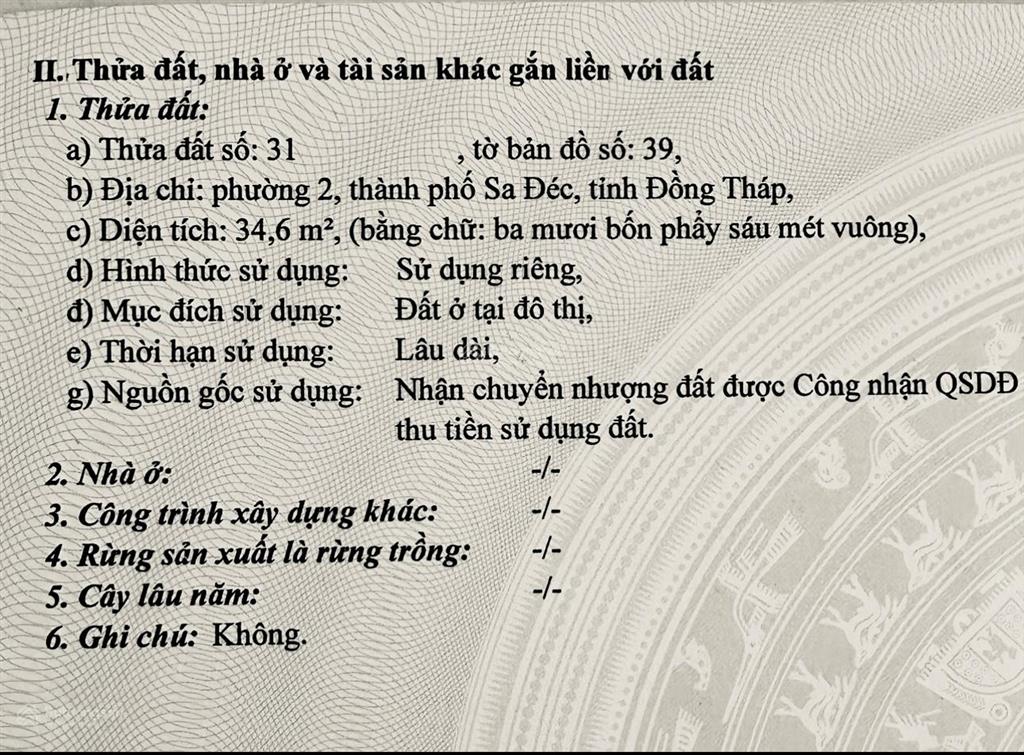 Bán gấp đất tại 11, đường quốc lộ 80, p 2, sa đéc, 2 tỷ, 34.6m2