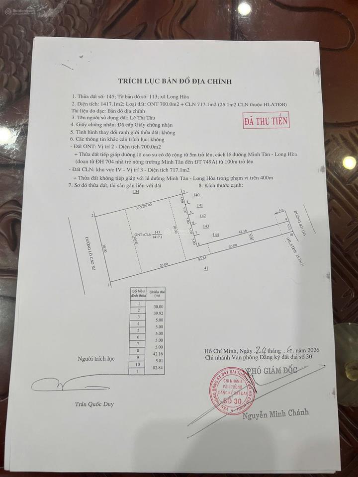 Bán đất 1400m2 có 700m2 thổ cư tại xã minh tân, huyện dầu tiếng, bình dương, giá 1,4 tỷ vnd