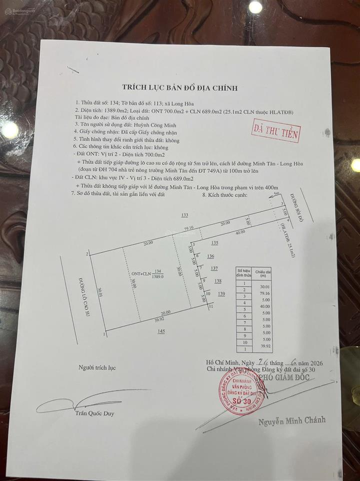 Bán đất 1400m2 có 700m2 thổ cư tại xã minh tân, huyện dầu tiếng, bình dương, giá 1,4 tỷ vnd