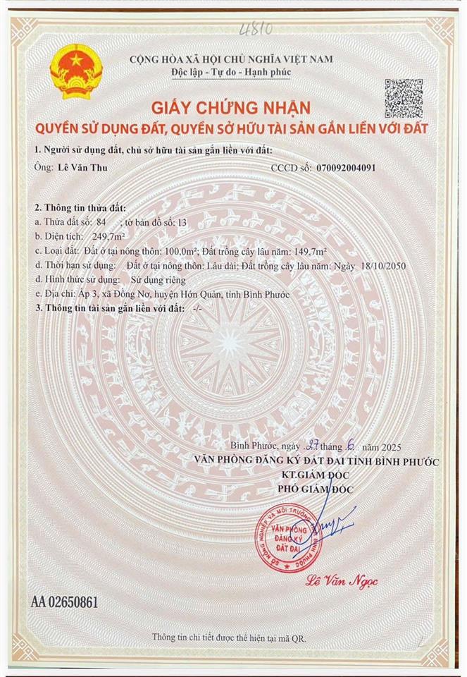 Bán nhanh trong tuần đất tại nhánh đt 756, đồng nơ, hớn quản, 430 triệu, 250 m2