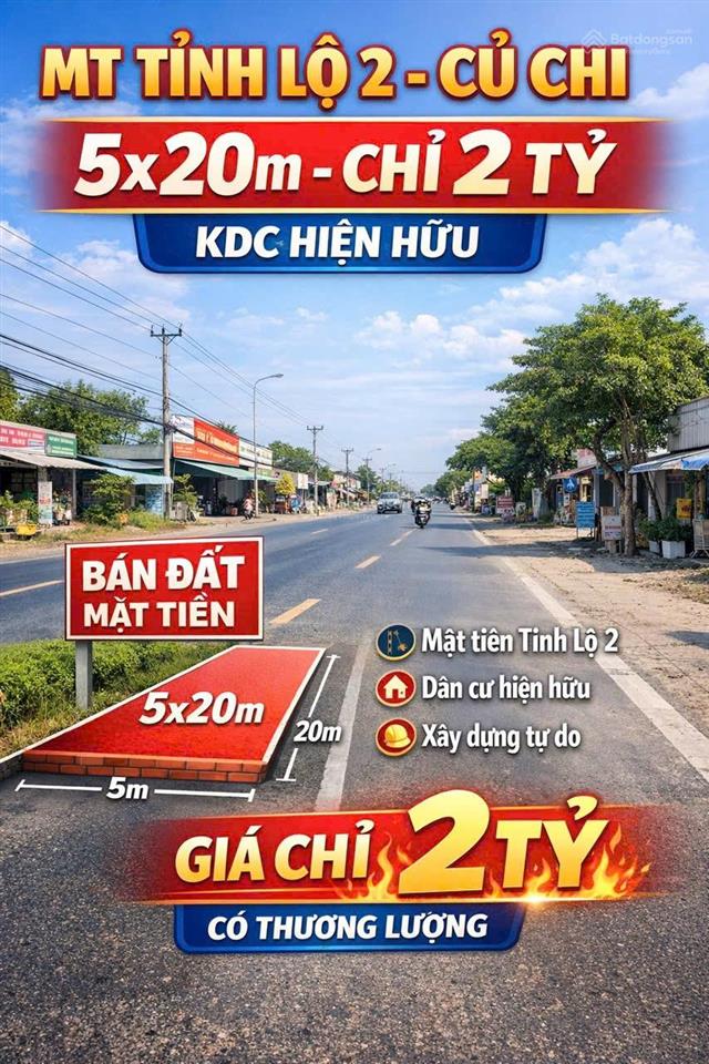 Đất chính chủ 150m2  mặt tiền tỉnh lộ 2 củ chi  giá chỉ 2 tỷ