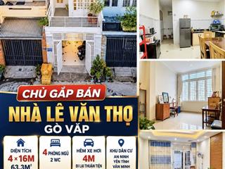 Chỉ 5 tỷ 990  gấp bán nhà lê văn thọ gò vấp 63,3m hẻm xe hơi 4pn 2 wc