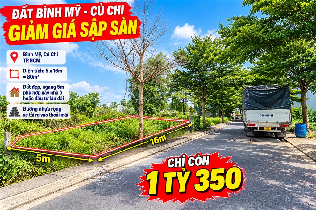 Chỉ có 1 tỷ 350 tl  đất 5.5x16 bình mỹ, củ chi  sát bên quận 12