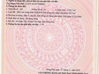 Bán gấp đất tại xuân đông, cẩm mỹ, đồng nai 1000m2 thổ cư