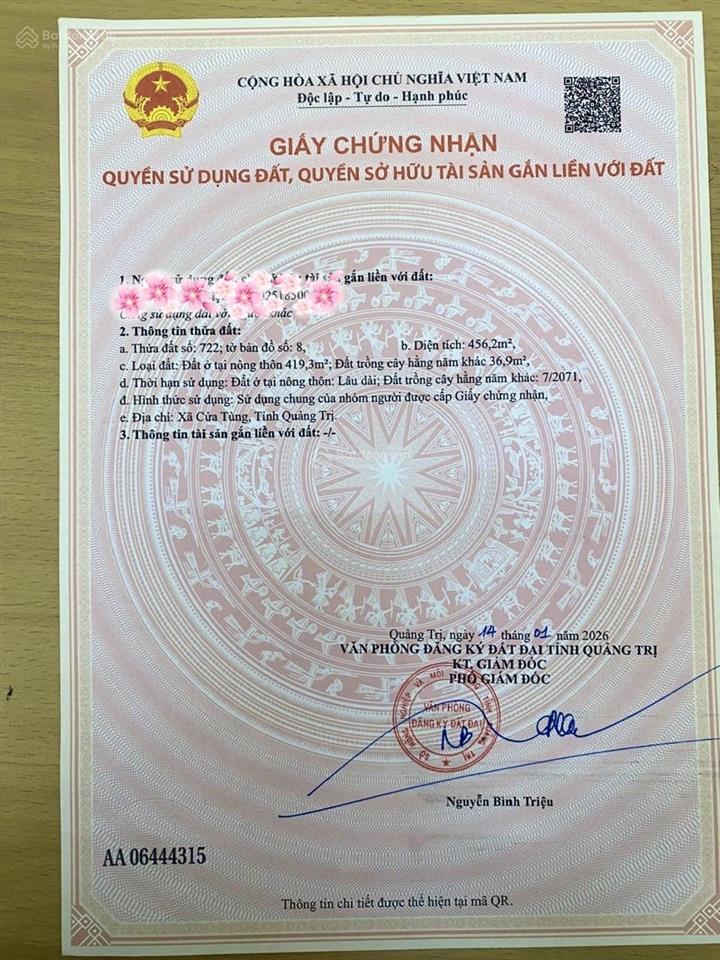 Diện tích thổ cư 419,3 m2 tại trung tâm bãi tắm, có thể làm khu nghỉ dưỡng hoặc khách sạn, homestay