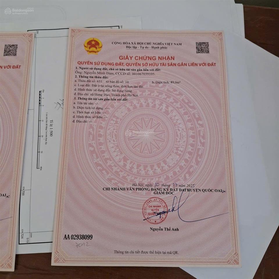 Bán đất thổ cư 89m2 đại tảo, đại thành, quốc oai, oto vào, sổ đỏ chính chủ