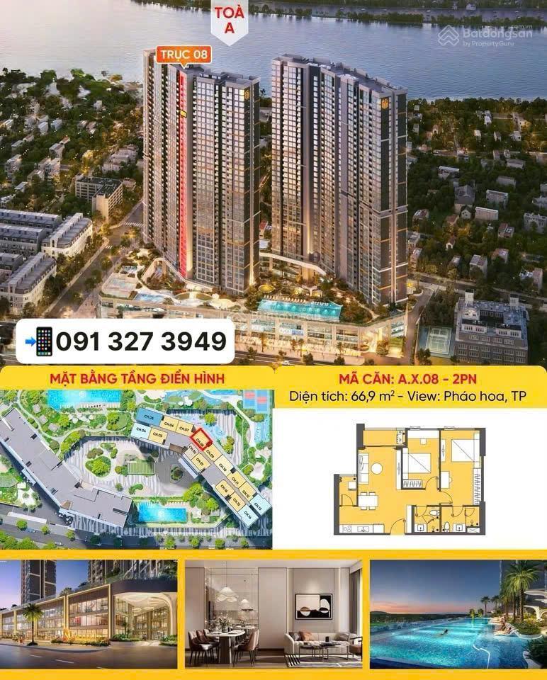 Bán nhanh căn 2 phòng ngủ masteri rivera đà nẵng, view pháo hoa, tầng cao, nhận nhà t10/2026