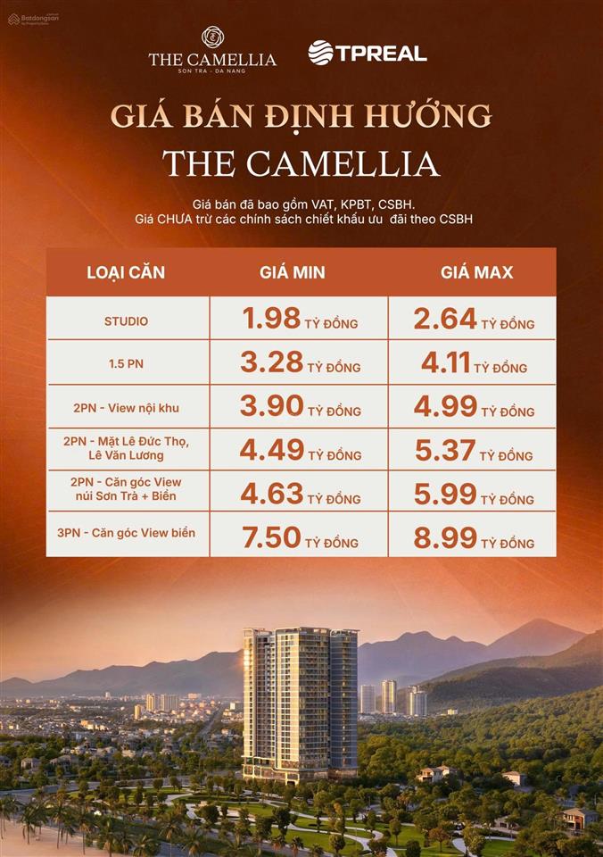 Nhận booking camellia sơn trà, căn hộ biển sở hữu lâu dài, từ 65tr/m2, htls 18 th, ck early bk 3%
